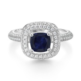 Gem Stone King 925 Sterling Silver Blue Sapphire and White Moissanite Engagement Ring For Women (1.93 Cttw, Cushion 6MM, Gemstone September Birthstone, Available In Size 5, 6, 7, 8, 9)