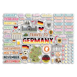 A4 Sticker Sheet Germany Landmarks Vinyl Stickers - German Berlin City Diary Travel Holiday Months Days Labels Scrapbook Journal #81385