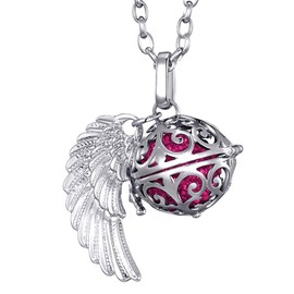 Morella women’s guardian angel necklace stainless steel 70 cm with pendant angel’s wings and chime ball zirconia,in jewellery bag, Stainless Steel