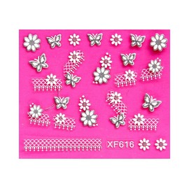 Generic Sunflower Cherry Nail Stickers Silver Glitter Line Wedding Nail Decals Xf616 Nail Wraps Art Stickers Manicure Supplies for Women for Home Nails Full Long Lasting Easy Apply and Remove