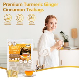 60 Premium Organic Turmeric Ginger Cinnamon Tea Bags - 100% Natural Ingredients Caffeine Free Supports Digestion Immunity and Skin No Sugar Vegan Eco Conscious Tea Bags