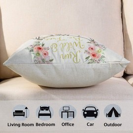 JOTOM Green Plant Printed Pattern Cushion Cover Set of 4 Cotton and Linen Breathable Cushion Cover Pillow Case 45 x 45 cm, 45 x 45 cm