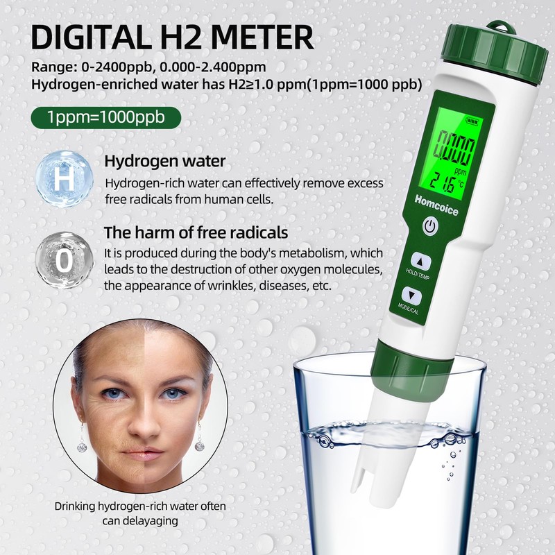 Homcoice PH Meter 4 in 1 pH H2 ORP Temperature