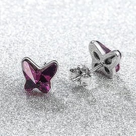 LOLA & GALA 925 Sterling Silver Amethyst Purple Butterfly Earrings for Women Gift Box with Heart Pequeño Sterling Silver Cristal, Sterling Silver, Crystal