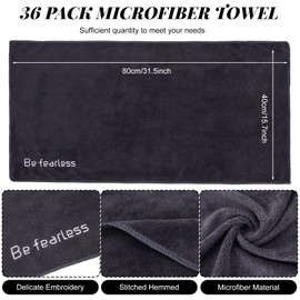 Newwiee 36 Pcs Microfiber Gym Towels for Exercise Fitness Bulk 32 x 16 Inch Soft Quick-Drying Sweat Absorbent Yoga Towel for Women Men Be Fearless Sport Towel for Cycling, Swimming, Workout, Camping