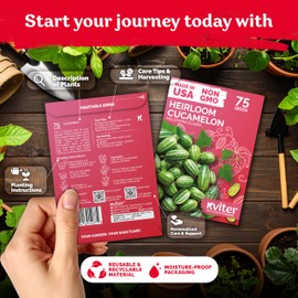 KVITER 75 Cucamelon Seeds for Planting (Melothria Scabra) – Mexican Sour Gherkin Seeds, Gherkin Cucumber, Mexican Mini Watermelon – Heirloom Vegetable Seed for Outdoor & Indoor Garden, Containers