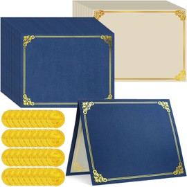 Spakon 112 Pcs Certificate Kit Include Graduation Certificate Holders 12.01" x 19.06" Diploma Covers 8.5" x 11" Certificate Paper Diploma Paper with 40 Pcs Certificate Seals Stickers(Blue, Simple)
