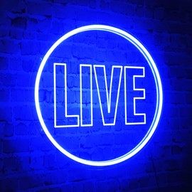NOXTROND Live Neon Lights Sign, USB Powered Live On Air Led Light Sign, Dimmable Wall Décor Round Live Streaming Neon Night Light LED Sign for Streamer, Gamer, Game Room, Studio Decor (Blue)