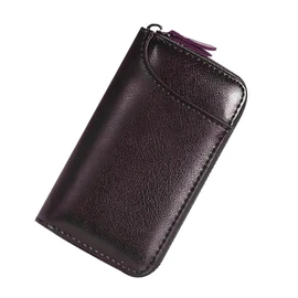 DUSCOKE Leather Car Key Chain Bag with Zipper & 6 Metal Hooks – Universal Remote Key Fob Holder, Coin Case Keyring Wallet Car Keychain Protector Case for Men and Women (Coffee)