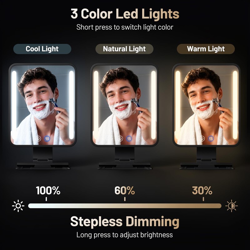 Shower Mirror Fogless for Shaving, Anti-Fog Shaving Mirror with Light