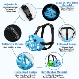 ODRIEW Dog Muzzle for Large Dogs, Breathable Basket Muzzles for Small, Medium and X-Large Aggressive Dog, Allows Panting Drinking, Suitable for Grooming Trimming Training (Luminous Blue, 5)