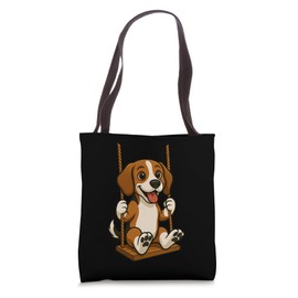 Cute Cartoon Beagle on a Swing Tote Bag