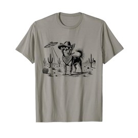 Vintage Chihuahua UFO Western Cowboy Wild West Dog Mom Dad T-Shirt