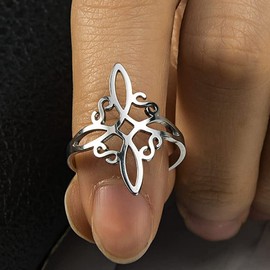 Witches Knot Ring for Women Stainless Steel Adjustable Witchcraft Celtic Love Knot Ring, Quaternary Witches Knot Ring Witchcraft Amulet Jewelry for Birthday Gift, Stainless Steel, other-setting-type