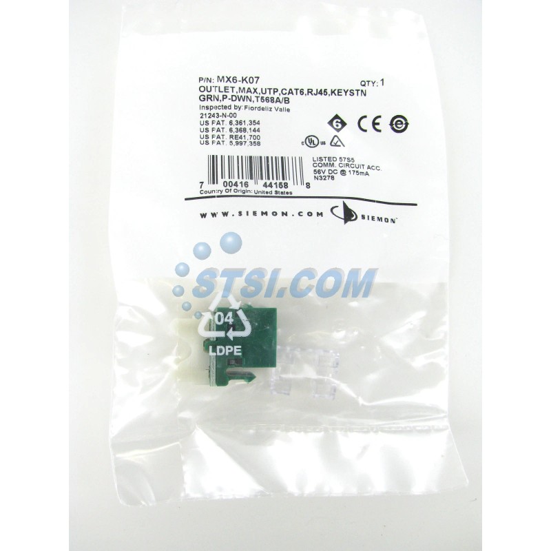 Siemon MX6-K07 Cat6 RJ45 Keystone Modular Jack, Green ~STSI