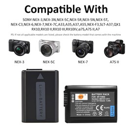 DSTE 2 Pack NP-FW50 Battery and Dual USB Charger Compatible with Sony ZV-E10 A6000 A6100 A6300 A6400 A6500 A7 A7 II A7S A7S II A7R A7R II NEX-7 NEX-6 A5100 A5000 RX10 RX10II