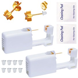 Ear Piercing Kits Disposable Ear Piercing Gun Kits No Pain Easy Use Ear Piercing Gun Kit Tool with Multi-Sized Gold Silver CZ Earring Studs (Golden)