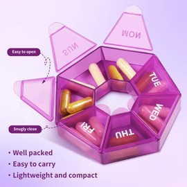Newppon 6 Count Heptagon Weekly Pill Organizers - 7-Day Pill Boxes