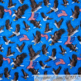 Oasis Fabrics BonEful Fabric FQ Cotton Quilt Blue Red White American Flag EAGLE Bird Dot Print
