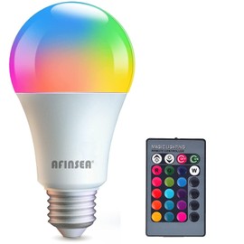 AFINSEA RGB Color Changing Light Bulbs with Remote,RGBW LED Light Bulbs,9W Warm White 6500K,16 Color Multicolor A19 E27 Dimmable Memory Function, Ideal Lighting for Home Decoration,Stage,Bar,Party