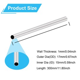 LAVMHAB 6063 Aluminium Round Tube 17 mm x 15 mm 1.0 mm Wall Thickness 300 mm Length Round Aluminium Tubes Straight Pipes (Pack of 2)