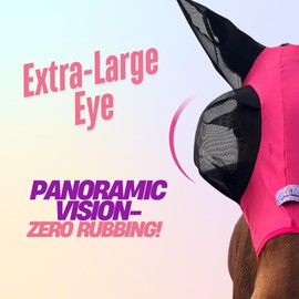 Horzmetnex Stretchy Horse Fly Mask with Ears, Extra-Large Eyes & Mane Opening – Soft, Breathable Fly Mask for Horses, Tangle-Free Design, Enhanced Visibility (Fuchsia, Full (Large))