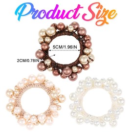 Banatra Pearl Hair Ties Beaded Hair Scrunchies Elastic Ponytail Holder Decorative Hair Accessories for Women and Girls (Pack of 3) (B)