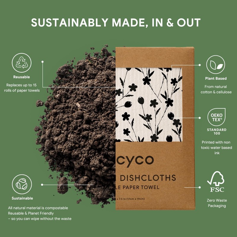 RECYCO Reusable Dish Cloth 12 Pack Swedish Dish Clothes for