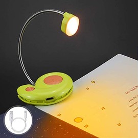 HONGUT Kids Rechargeable Book Light, Clip on Reading Light for Kid, Kids Reading Lights, Amber Book Light for Reading in Bed, 2 Lighting Modes, Blue Light Blocking, Bookmark Light for Bookworms-Green