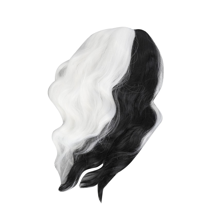 Black and White Short Wavy Wig Women Cosplay Party Shoulder