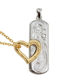 Aloha lokahi Hawaiian Jewelry Pair Necklace Surgical Stainless Steel Heart Scroll Yellow Gold Cable Chain (Stainless Steel Width 2mm), Stainless Steel, No Gemstone