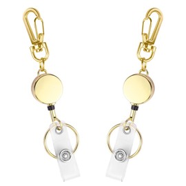 IBOVODI 2 Pack Metal Retractable Badge Reel Heavy Duty ID Badge Holder with Cord and Carabiner Key Chain (Gold()