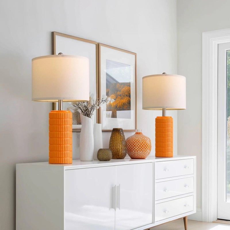 PoKat 23" Orange Table Lamps Decor for Living Room Set
