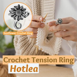 6 PCS Crochet Tension Ring Cat Crown Butterfly Elephant Sunflower Yarn Rings Tools Crochet Accessories Gifts for Crochet Lovers