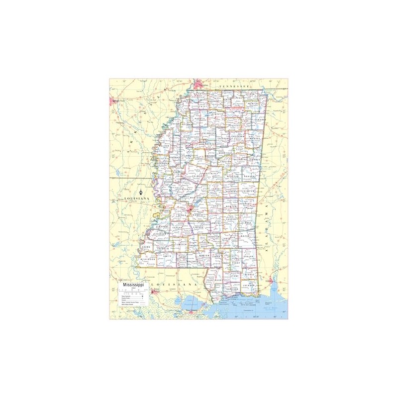 Cool Owl Maps Mississippi State Wall Map Poster Large Print