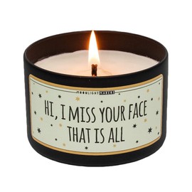 Moonlight Makers Hi I Miss Your Face That Is All Candle, Beachwood Scented Handmade Candle, Natural Soy Wax Candle, 25+ Hour Burn Time, 8oz Tin