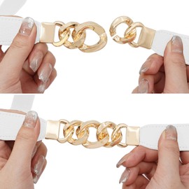 Liutufy Vintage Stretch Belt with Metal Buckle - Women's Skinny Elastic Waist Belt (White XS)