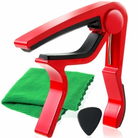Phoenix One-Touch Guitar Capo Post [type M] Cleaning Fiber Cloth, Safe and Secure Manufacturer Warranty Card 3-piece Set! Fork, Electric Acoustic (Red)