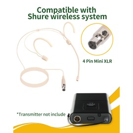 Microphone Headset - Discreet Over-Ear Headworn Earset with Hanging Mic, Compatible with Shure Wireless Bodypack Transmitters (Beige) - Ideal for Live Performances, Theater, Lectures & Public Speaking