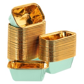 sourcing map 50 Pcs Single-Sided Aluminum Foil Cupcake Liners, Greaseproof Muffins Baking Cupcakes for Wedding Birthday Party Decoration, Light Green (Rectangle)