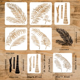 FINGERINSPIRE 5 x Palm Tree Painting Stencils, 2 Sizes, Hollow, Overlay Painting Stencils, Reusable, Large Palm Leaves and Tree Trunk Drawing Stencils, DIY Craft Decoration for the Wall, Furniture