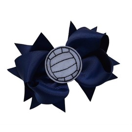 Funny Girl Designs VOLLEYBALL BOW Girls 4.5 Inch Grosgrain Volleyball Hair Bow with Embroidered Volleyball (NAVY)