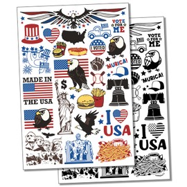 Patriotic United States USA 4th of July Independence Day Temporary Tattoo Water Resistant Fake Body Art Set Collection - Color (One Sheet)