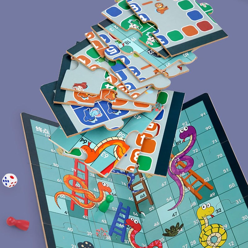 Andux 3-in-1 Flying Chess Game Set Jigsaw Chessboard Interactive Game