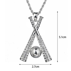 HYXITVCG Baseball Necklace Hip Hop Baseball Pendant Baseball Bat Cross Stainless Steel Pendant Necklace Sports Jewelry Sports Necklace Rhinestone Baseball Necklace for Men and Women (Silver)