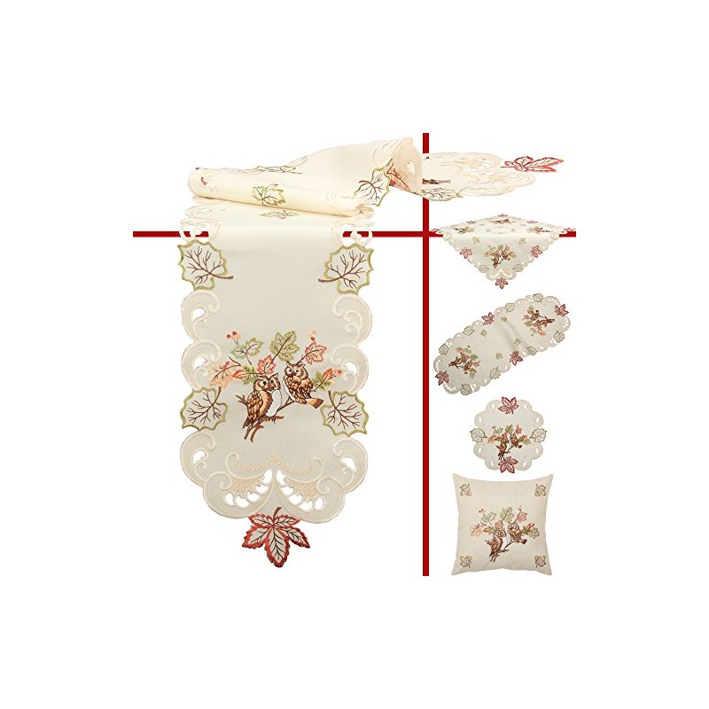 Quinnyshop - Owl Leaf Embroidery Tablecloth Approx. 85 x 85