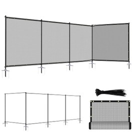 ECOOPTS 5'Hx2'L Privacy Fence Set with Poles and Rails Ground Spikes Fence Kit for Patio Garden Pool Yard (Light Gray)