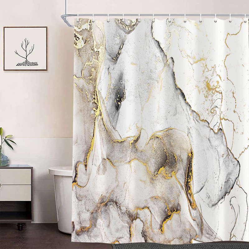 Emwnodti White Marble Shower Curtain for Bathroom Decor, Abstract White