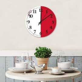 15 Inch Silent Non-Ticking Wall Clocks Battery Operated Malta Flag Wooden Wall Decor for Classroom Patriotic Vanity Gift Vintage Round Wooden Wall Clock Vintage for Dining Room Warehouse