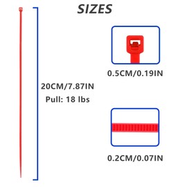 EKIND 100pcs 8-Inch Cable Ties, Durable & Easy-to-Use Nylon Zip Ties, 18lb Tensile Strength, Suitable for Indoor & Outdoor Use in a Variety of Environments, Electronics Cord (Red)